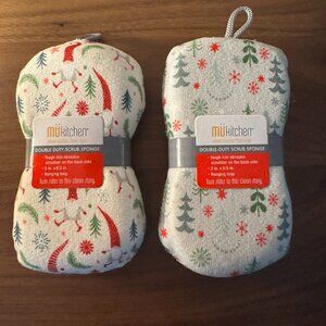2 mukitchen Scrub Sponges Designer Holiday Christmas Kitchen Sponges New